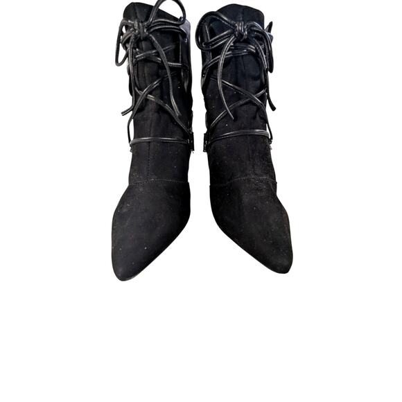 NINE WEST! BLACK GENUINE LEATHER & SUEDE POINTY TOE STILETTO ANKLE BOOTS! SZ 10M - Picture 5 of 13